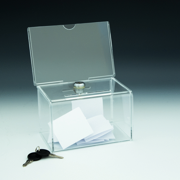 Mini Locking Coin / Ballot Box with Sign Holder - Acrylic Display Product