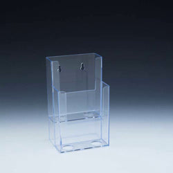 2 Tier Wall Mount or Countertop Brochure Holder for Trifold Literature up to 3.75"w - Acrylic Display Product