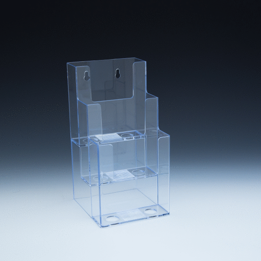 3 Tier Wall Mount or Countertop Brochure Holder for Trifold Literature up to 4 3/8"w - Acrylic Display Product