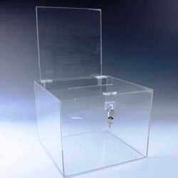12" Sq. Clear Locking Ballot / Suggestion Box w/ Header - Acrylic Display Product