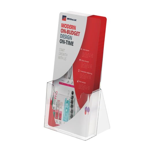 Clear Countertop Trifold Brochure. Holder for literature up to 4" wide.