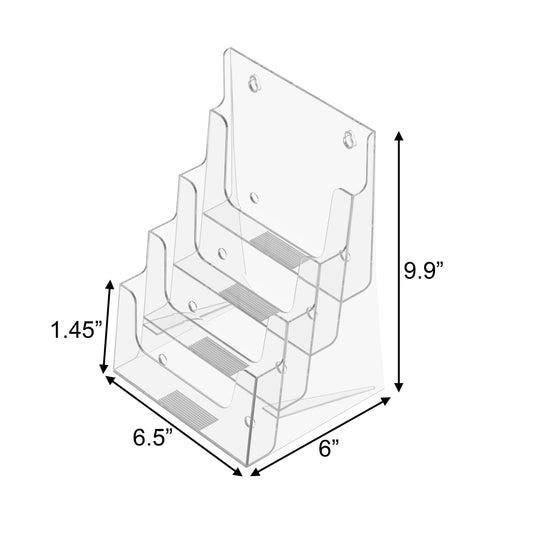 4 Tier Clear Countertop and Wall Mount Brochure Holder for Literature up to 6"wide.