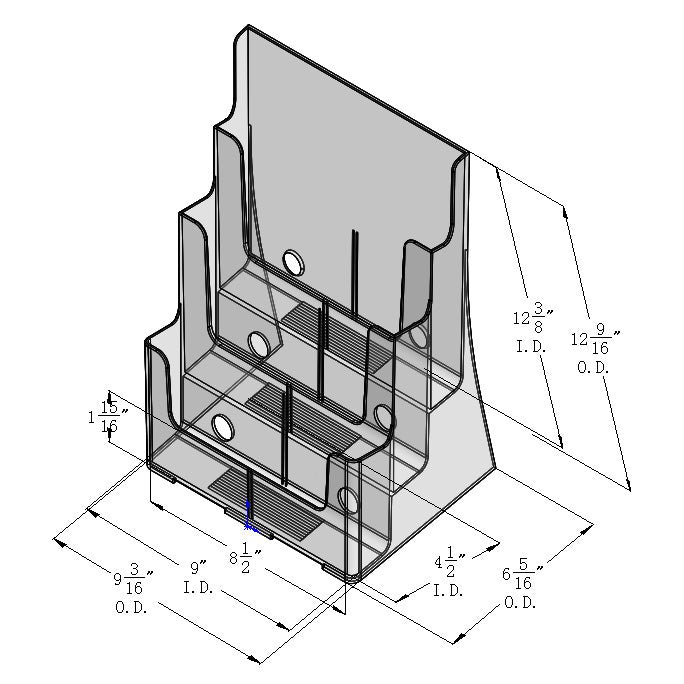 3 Tier Countertop and Wall Mount Brochure Holder for 8.5x11 Literature
