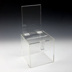 6" Sq. Clear Locking Ballot / Suggestion Box w/Header - Acrylic Display Product