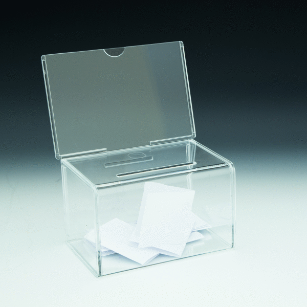 Mini Non-Locking Coin / Ballot Box with Sign Holder