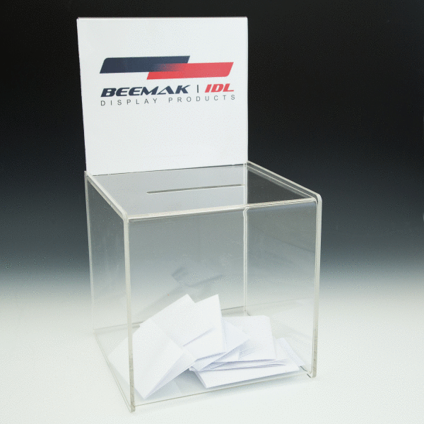 8" Clear Acrylic Ballot / Suggestion Box with Sign Holder