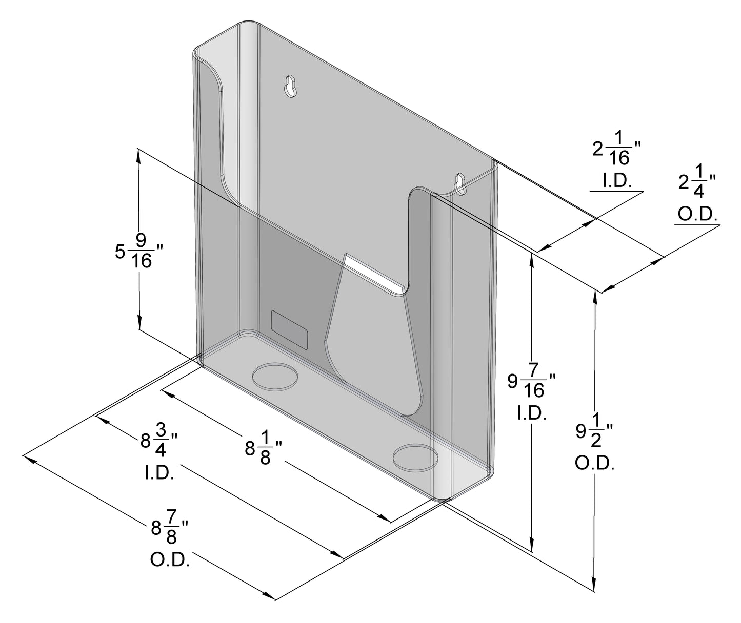 Wall Mount Brochure Holder for Literature up to 8.5"w