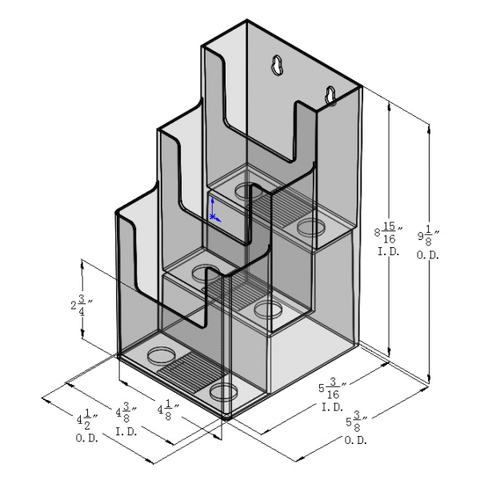 3 Tier Wall Mount or Countertop Brochure Holder for Trifold Literature up to 4 3/8