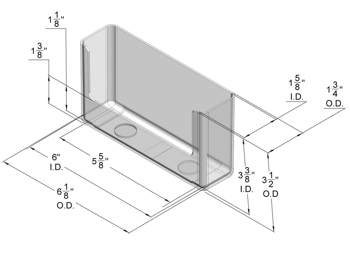 Wall Mount Brochure Holder for Half Sheet Literature up to 6"w