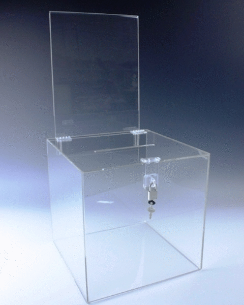 10" Sq. Clear Locking Ballot / Suggestion Box w/Header