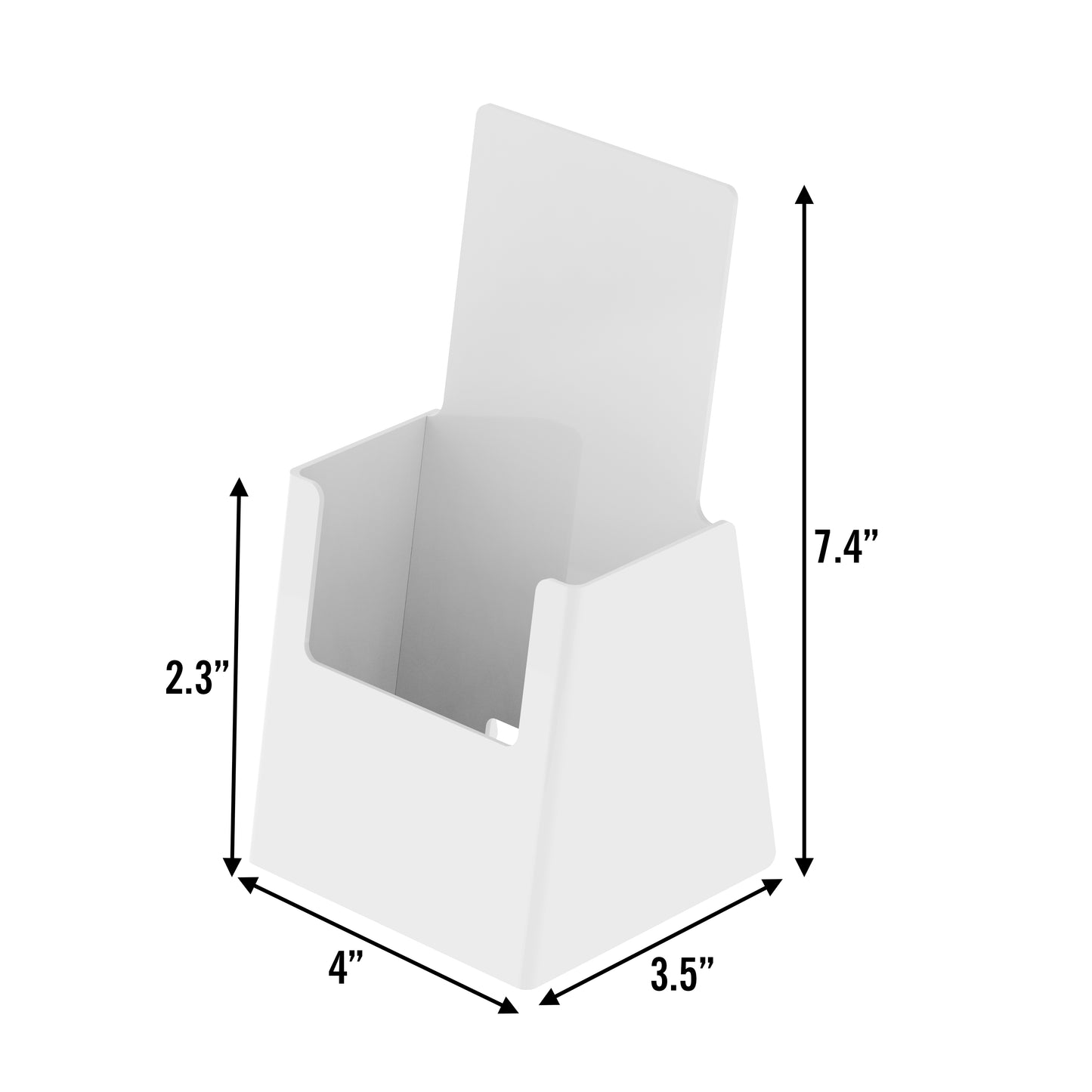 White Countertop Trifold Brochure Holder for literature up to 4" wide.