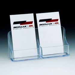 Single Compartment Clear Business Card Holder w/ 2 Pockets - Acrylic Display Product
