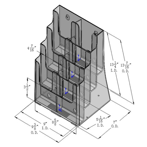 4 Tier Countertop and Wall Mount Brochure Holder for 8.5x11 Literature