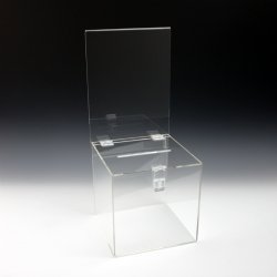 8" Sq. Clear Locking Ballot / Suggestion Box w/Header - Acrylic Display Product